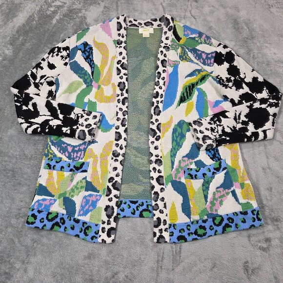 Anthropologie Maeve Cardigan XS Savannah Contrast Floral Animal Print Boho - Picture 3 of 12